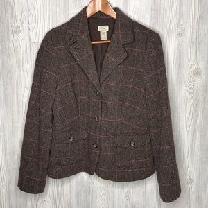 Vintage L.L Bean Brown/Pink Wool Blend Plaid Blazer Jacket